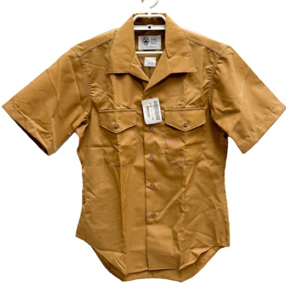 S 15 1/2 inch neck khaki uniform button up brown shirt